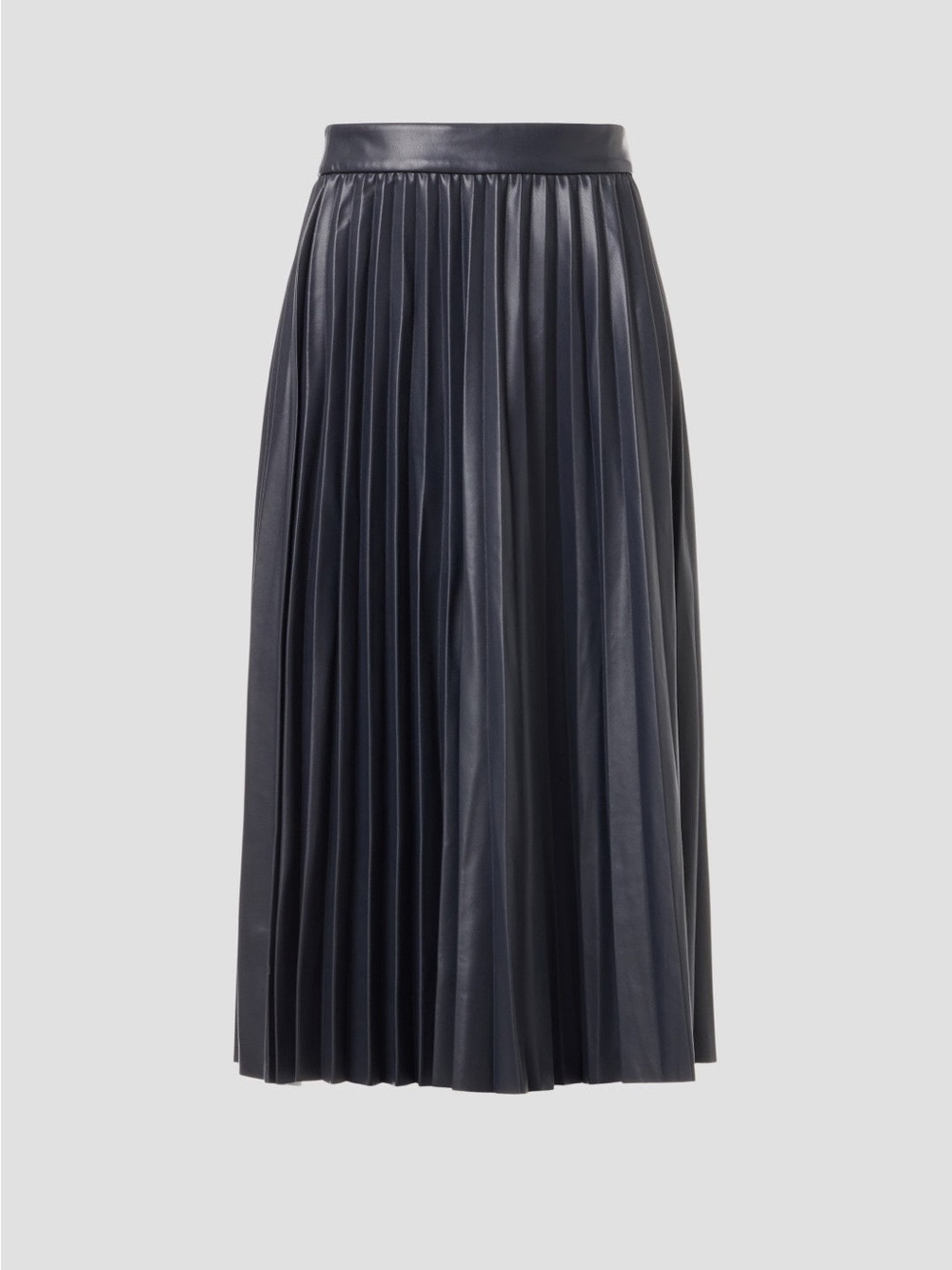 Pleated Faux-Leather Midi Skirt in Dark Navy